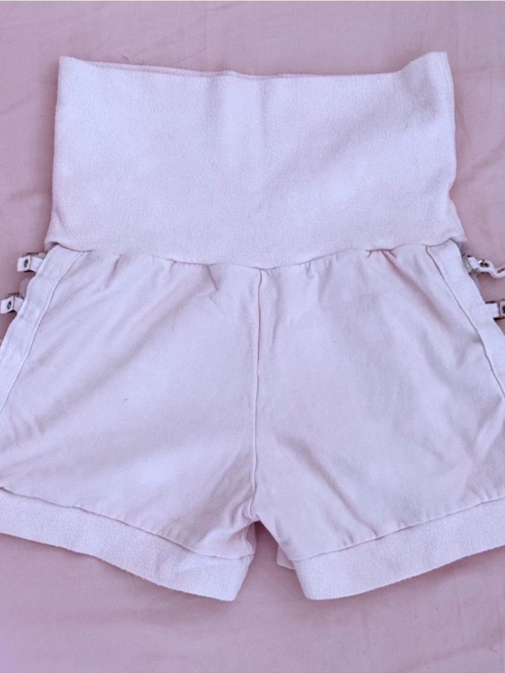 Organic bamboo high waist fold over shorts with buckle detailing